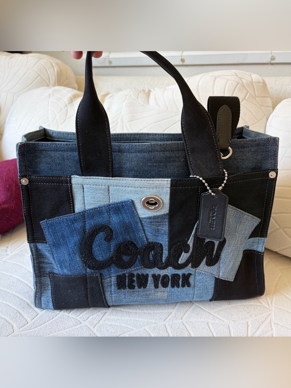 Coach Patchwork Denim Tote in Blue and Black